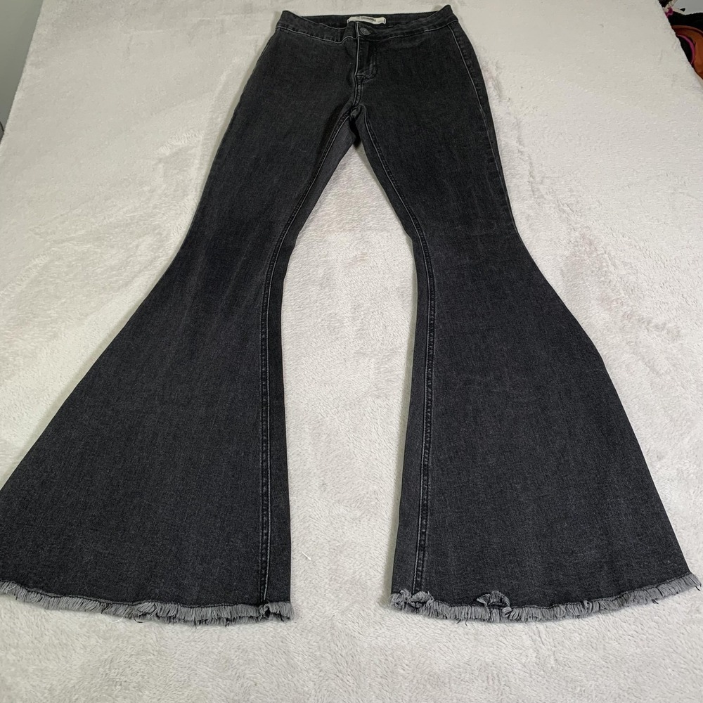 Rock & Roll‎ Denim Bargain Button Bell Jeans Womens 27x34 Gray Dark Wash Flare